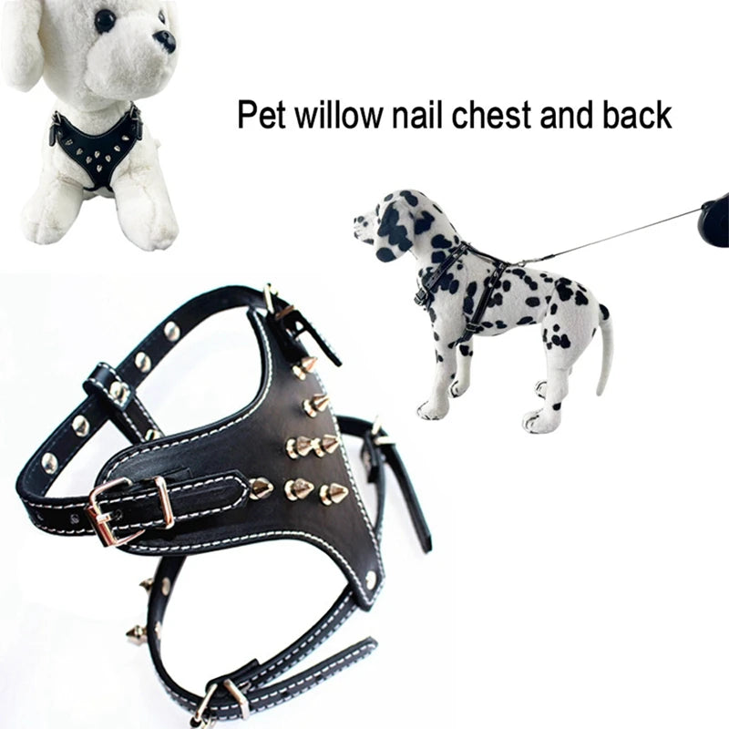 Spiked Studded Leather Puppy Dog Harness Vest For Small Breeds Dog Harness Dog Leash 1 PCS Black
