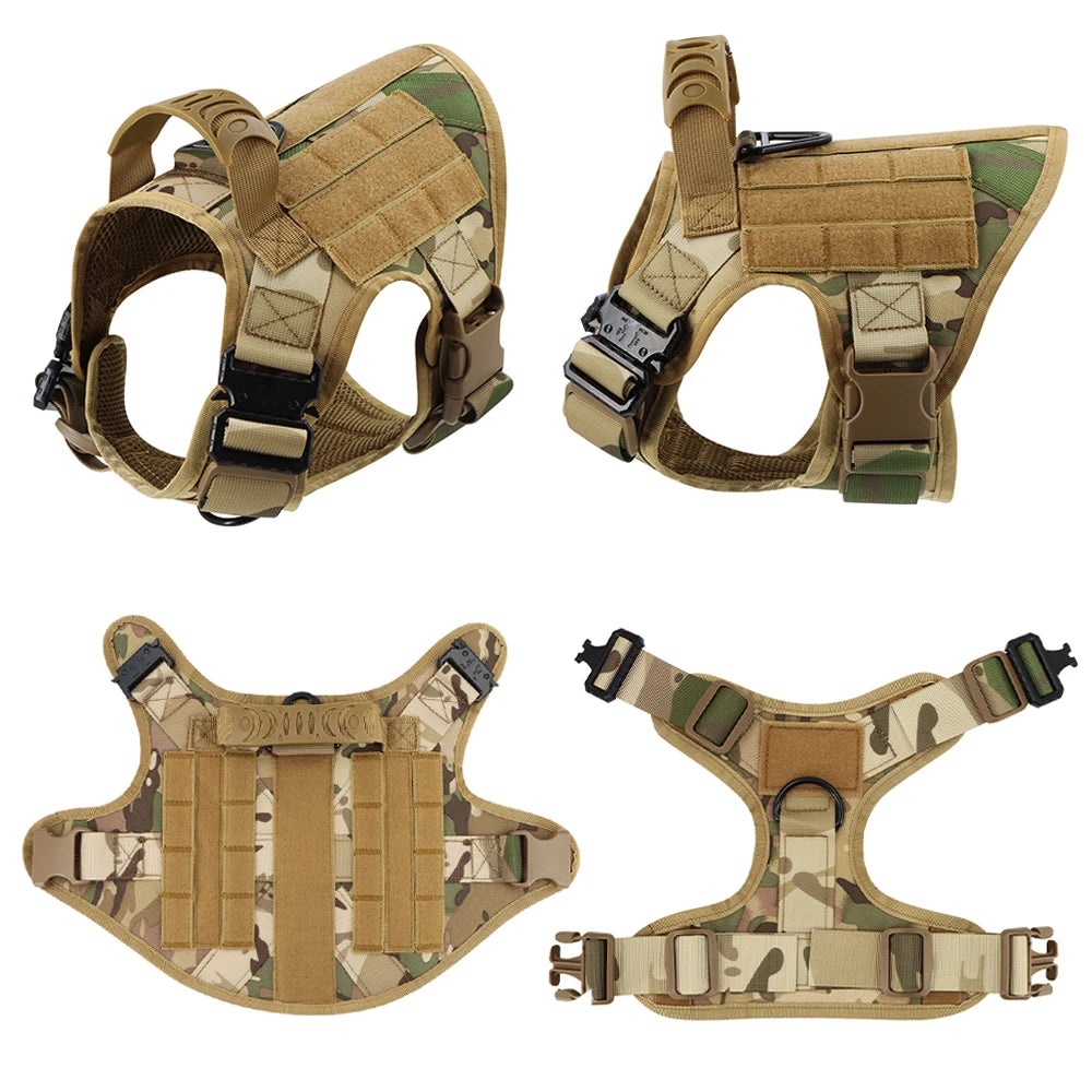 Tactical Dog Harness Leash Set for Large Dogs Military Harnesses for Training, Walking, Hunting, Pet Vest Handle No Pull, Malinois