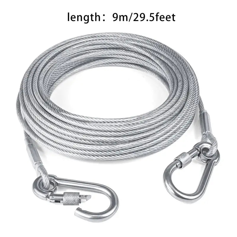 Double-headed Dog Tie Out Cable Leash ,traction rope with metal buckle steel wire anti-rust training collar, Outdoor Dogs Strap