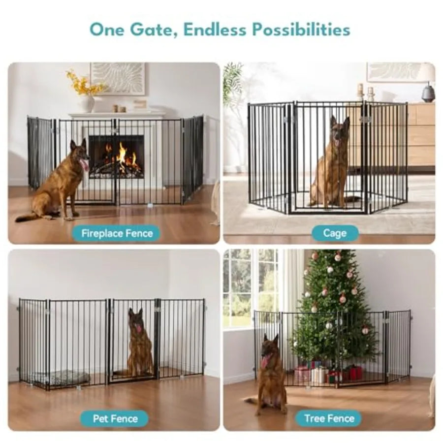 Free Standing Dog Gate with Door 36'' Tall Foldable Dog Fence for Indoor and Outdoor Up to 78 Inch Extra Wide Puppy Gate for St