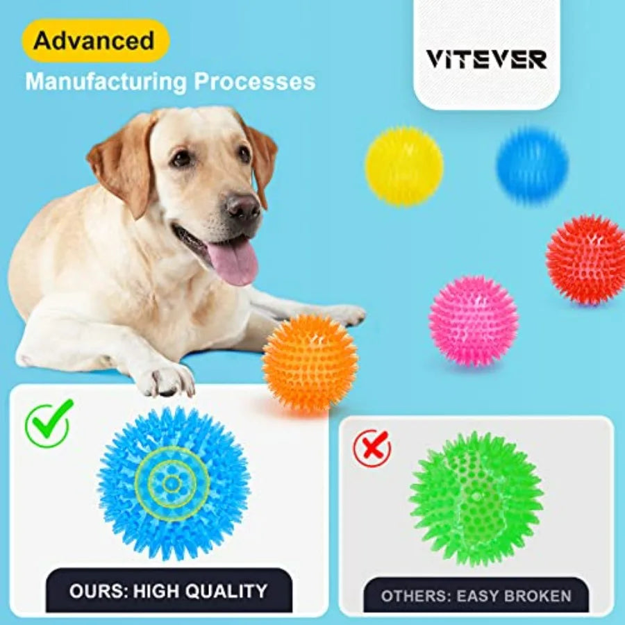 3.5" Squeaky Dog Toy Balls 6 Colors Puppy Chew Toys for Teething, BPA Free Non-Toxic, Spikey Dog Balls for Medium, Large and Sm