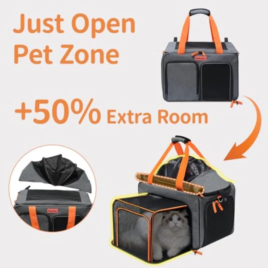 Cat Pet Carrier Soft Sided Bag Airline Approved Foldable Travel Large Carrier for Small Kittens Medium Cats Up to 13 Lbs Expandable
