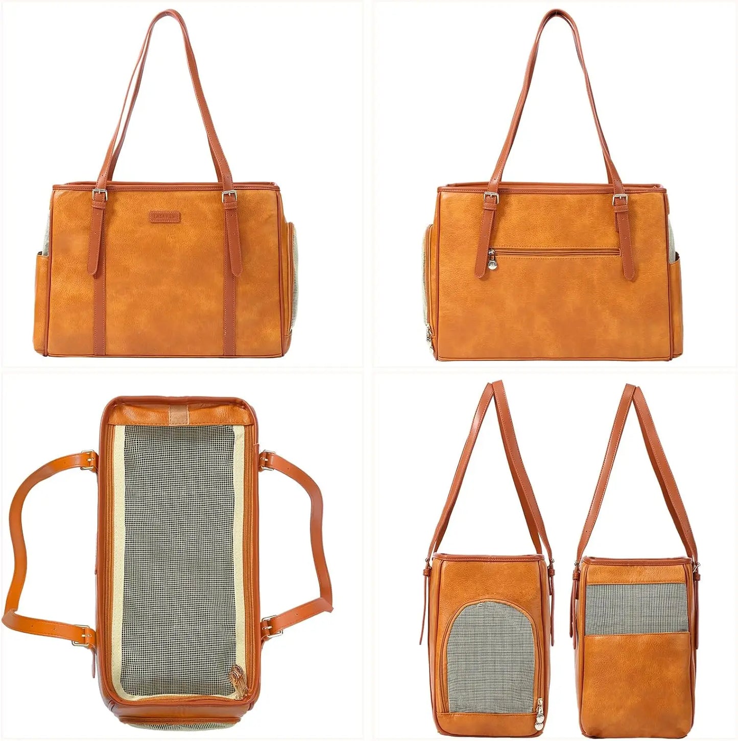 Fashion Dog Purse Pet Carrier Leather Bag for Small Dogs Cats Puppy, Airline Approved Soft-Sided Tote, Portable Travel