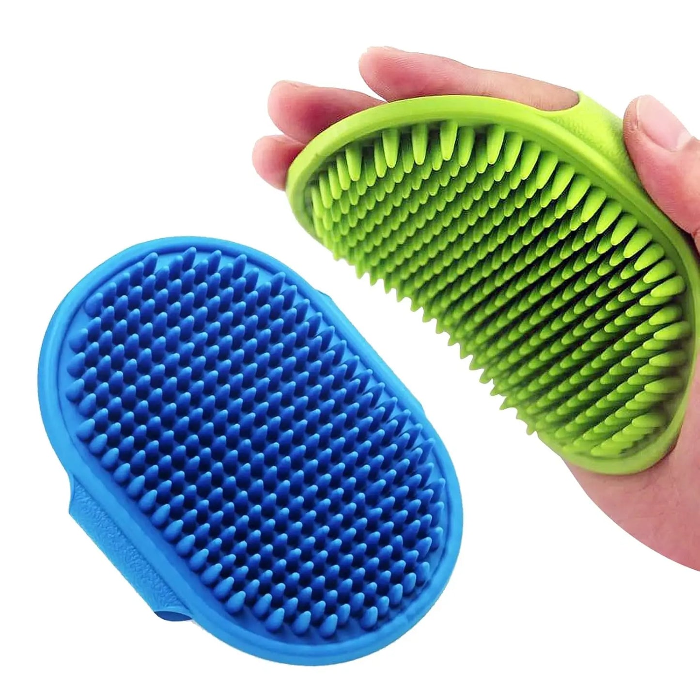 Pet Grooming Brush, 2-Pack Dog Bath Brush with Adjustable Handle, Soft Rubber Massage Comb for Dogs & Cats