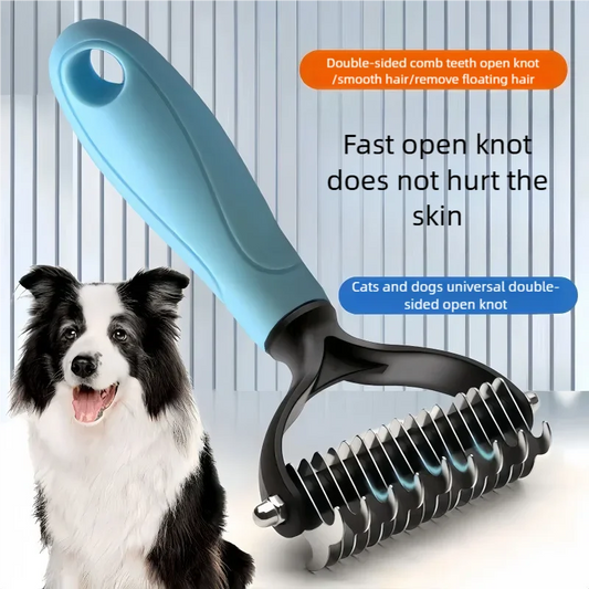 Pet Deshedding Brush Double Sided Pet Grooming Tool for Shedding and Dematting - Stainless Steel Dog Comb with Effective Results