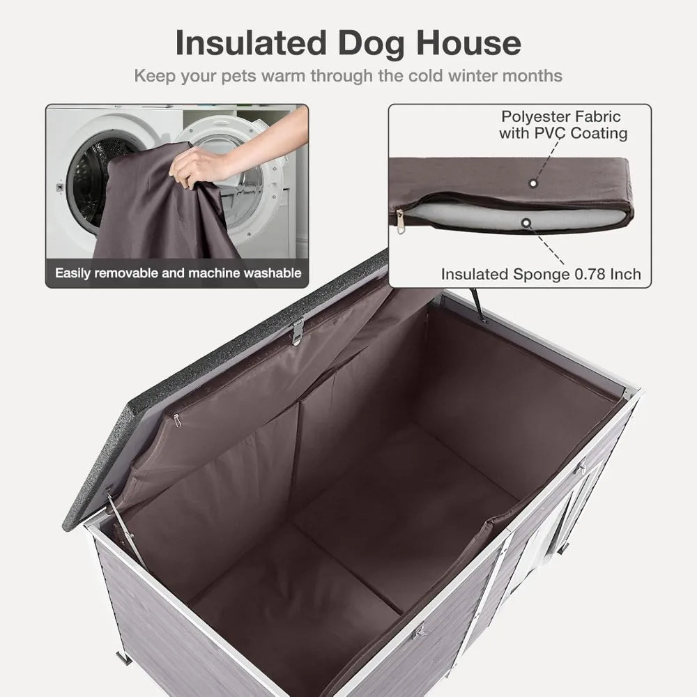 Large Dog House with Insulated Liner for Outdoor - Waterproof Outside Dog Kennel for Small, Medium, and Large Dog
