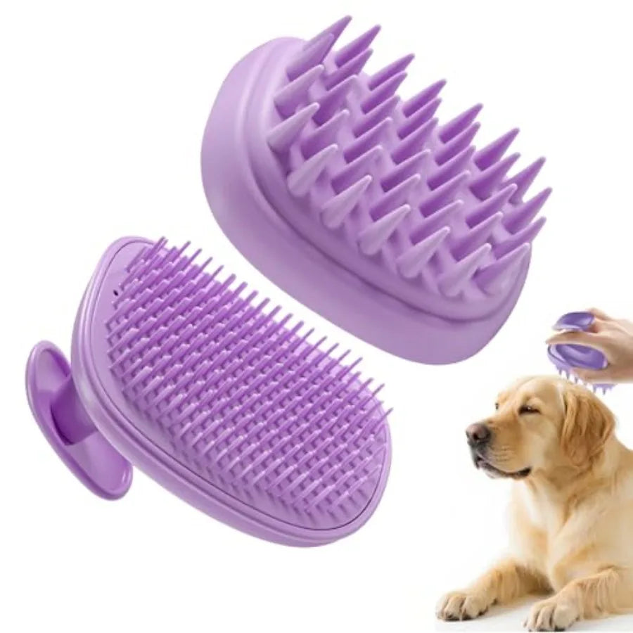 2-in-1 Dog Bath Brush for Grooming and Massage - Pet Silicone Brush for Long and Short Haired Dogs and Cats, Dog Scrubber