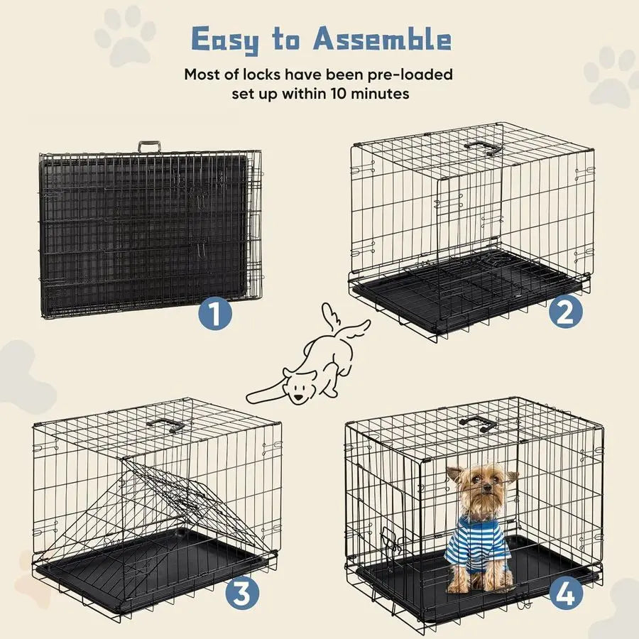 Dog Crate, 24 Inch Small Single Door Dog Cage with Plastic LeakProof Pan Tray, Folding Metal Wire Pet Kennel for Indoor, Outdoor