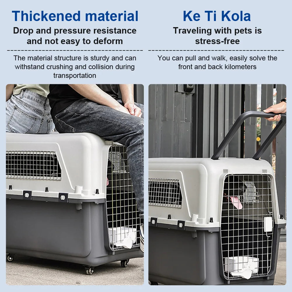 33 Inches Dog Carrier Crates Airline-Friendly Home Travel Durable Plastic Pet Carrier Portable Dog Cage for Large Pets Air Box