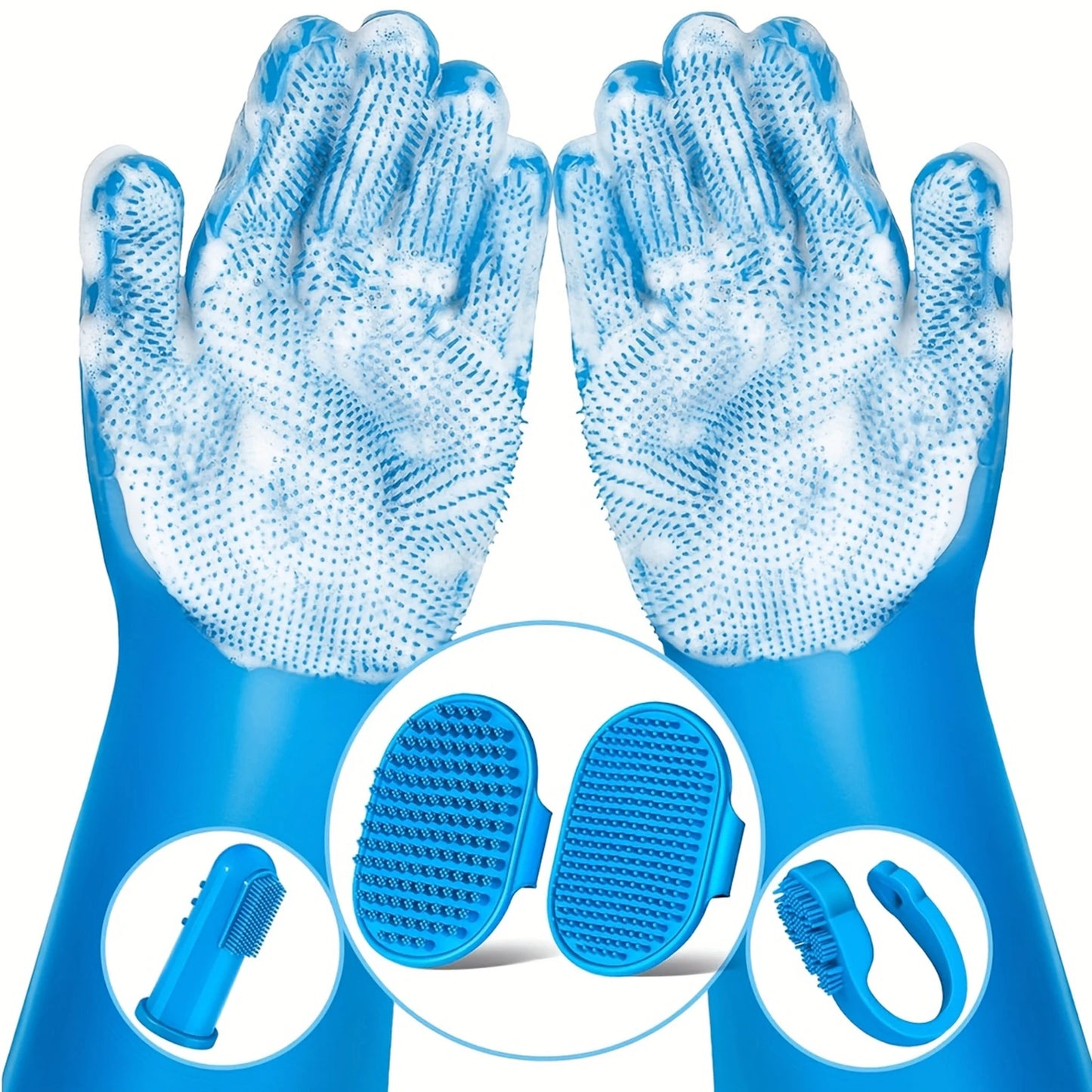 6PCS Pet Grooming Kit Silicone Dog Washing Gloves Dog Bath Brush Dog Toothbrush Finger Dog Shampoo Brush Dog Cat Bath Supplies