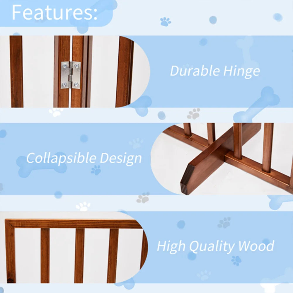 Wooden Foldable Freestanding Panel Pet Gate Dog Fence for Doorways, Stairs or House Folding Wooden Entryway Fence