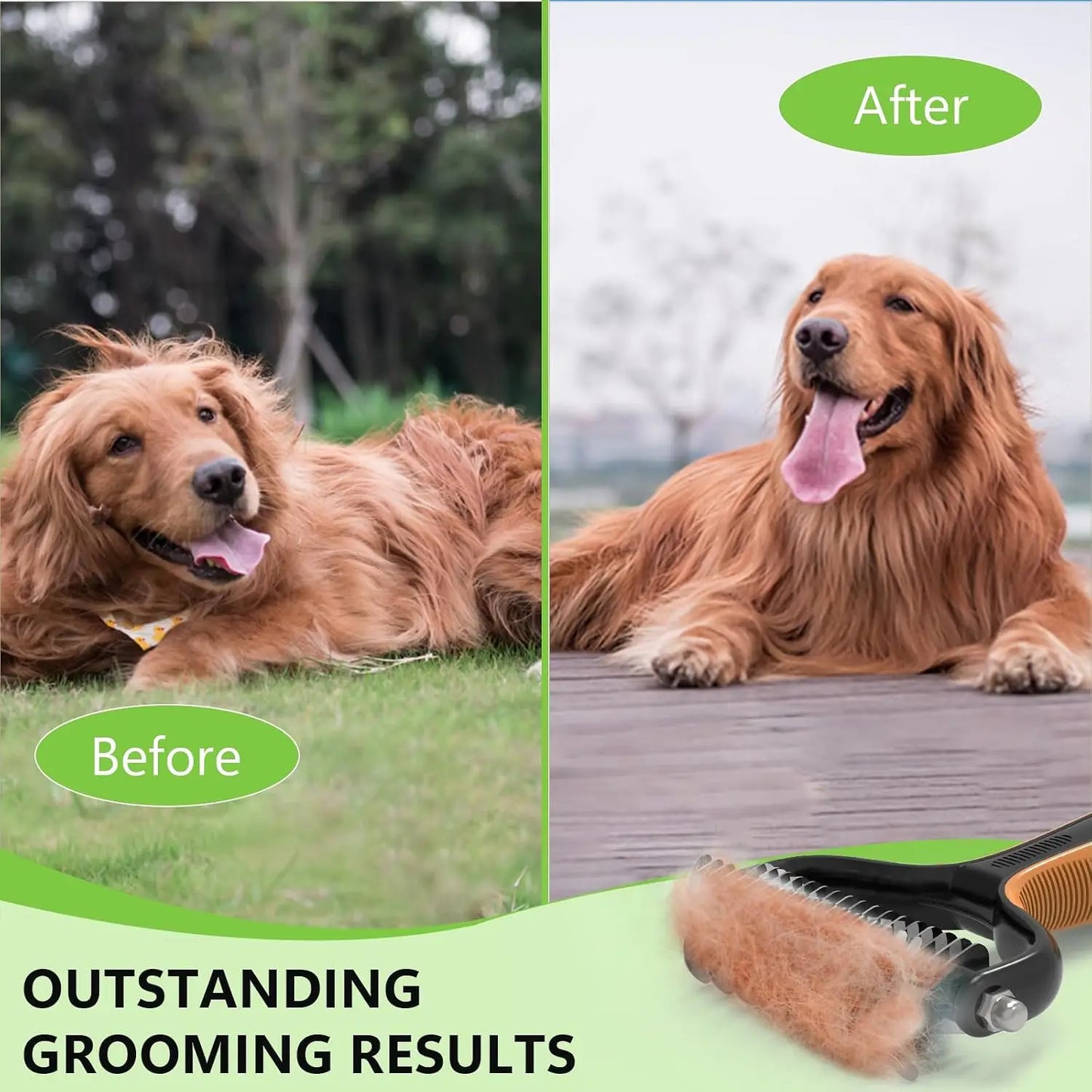 2-in-1 Deshedding Dog Brush for Shedding - Undercoat Rake & Pet Grooming Tool for Long-Haired Dogs and Cats, Knot Removal