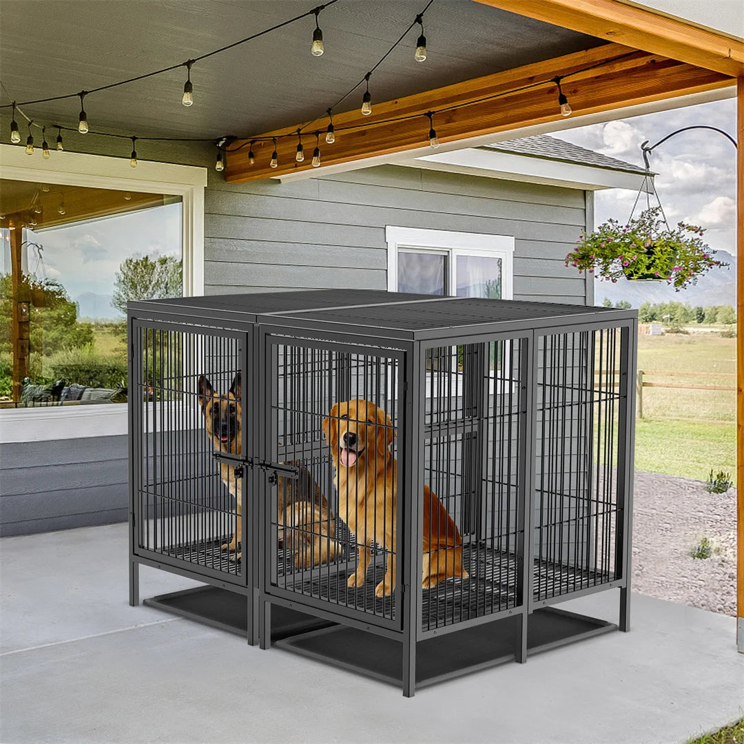 2-in-1 Heavy Duty Metal Dog Cage with Removable Divider, Pet Dog Crate Double Kennel for Two Dogs