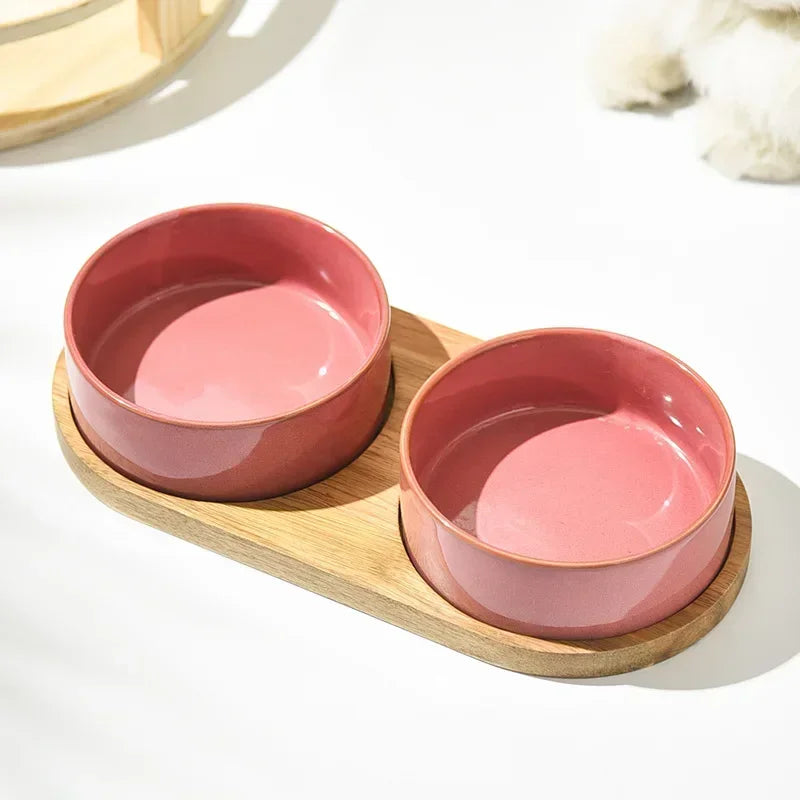 Cat and Dog Ceramic Pet Food Water Feeder Small and Medium-sized Dogs Protection Spine Protection Rollover Prevention