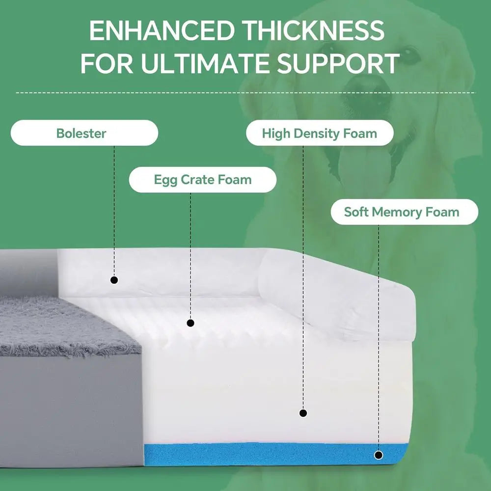 XXL Orthopedic Dog Bed with Double Memory Foam & Waterproof Cover for Large Dogs, Bolster for Joint Support & Comfort