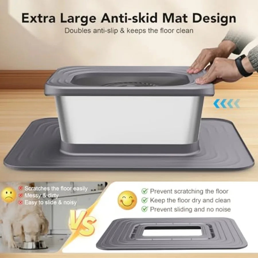 10L Stainless Steel Dog Water Bowl No Spill Anti-Splash Dog Bowls with XXL Silicone Mat Spill-Proof Slow Feeder for Messy Drinker