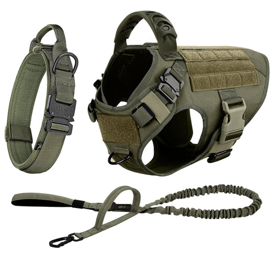 Tactical Dog Harness Collar And Leash Set Adjustable Training Walking Vest For Medium Large Dogs German Shepherd Malinois Outdoor Use