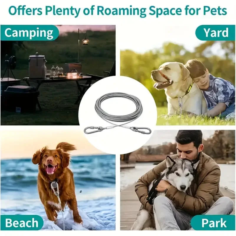 Double-headed Dog Tie Out Cable Leash ,traction rope with metal buckle steel wire anti-rust training collar, Outdoor Dogs Strap