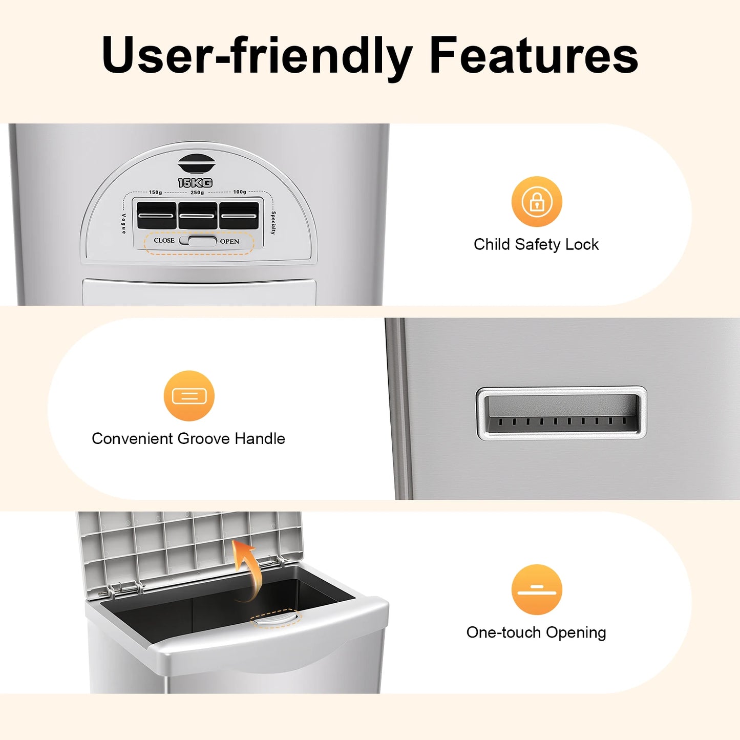 NEW Silver Rice Dispenser, Rice Storage Container, Stainless Steel Rice Container 15kg/33 Lbs Capacity for Homes