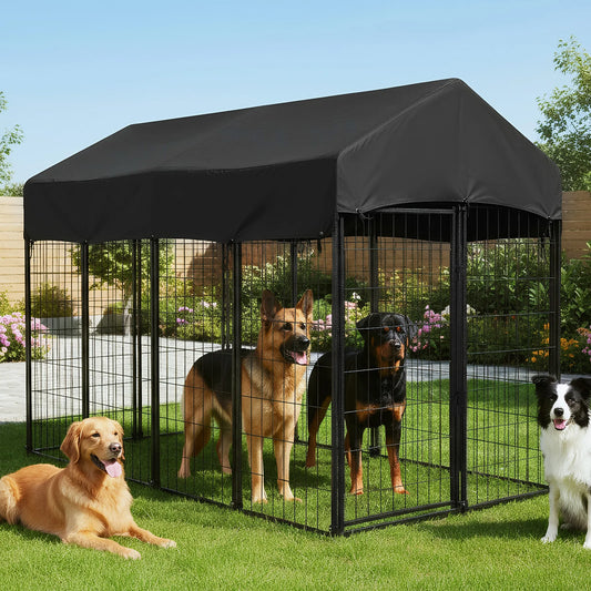 Outdoor Secure Wire Crate Kennel UV-Resistant Heavy Duty Welded Wire Steel Dog Playpen Fence with Door for Small/Medium Dogs