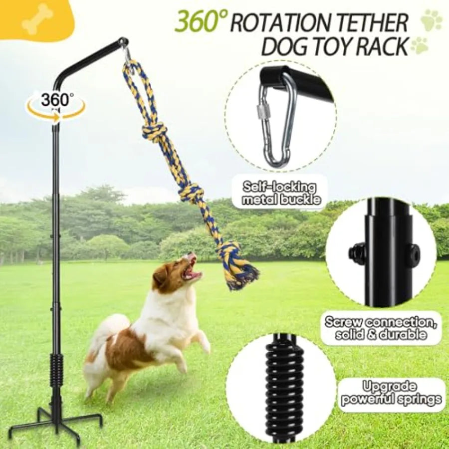 Tether Outdoor Dog Rope Toy with Strengthen Spring Pole 3 Kinds Dog Tug of War Toys for Self Play and Interactive in Park Yard