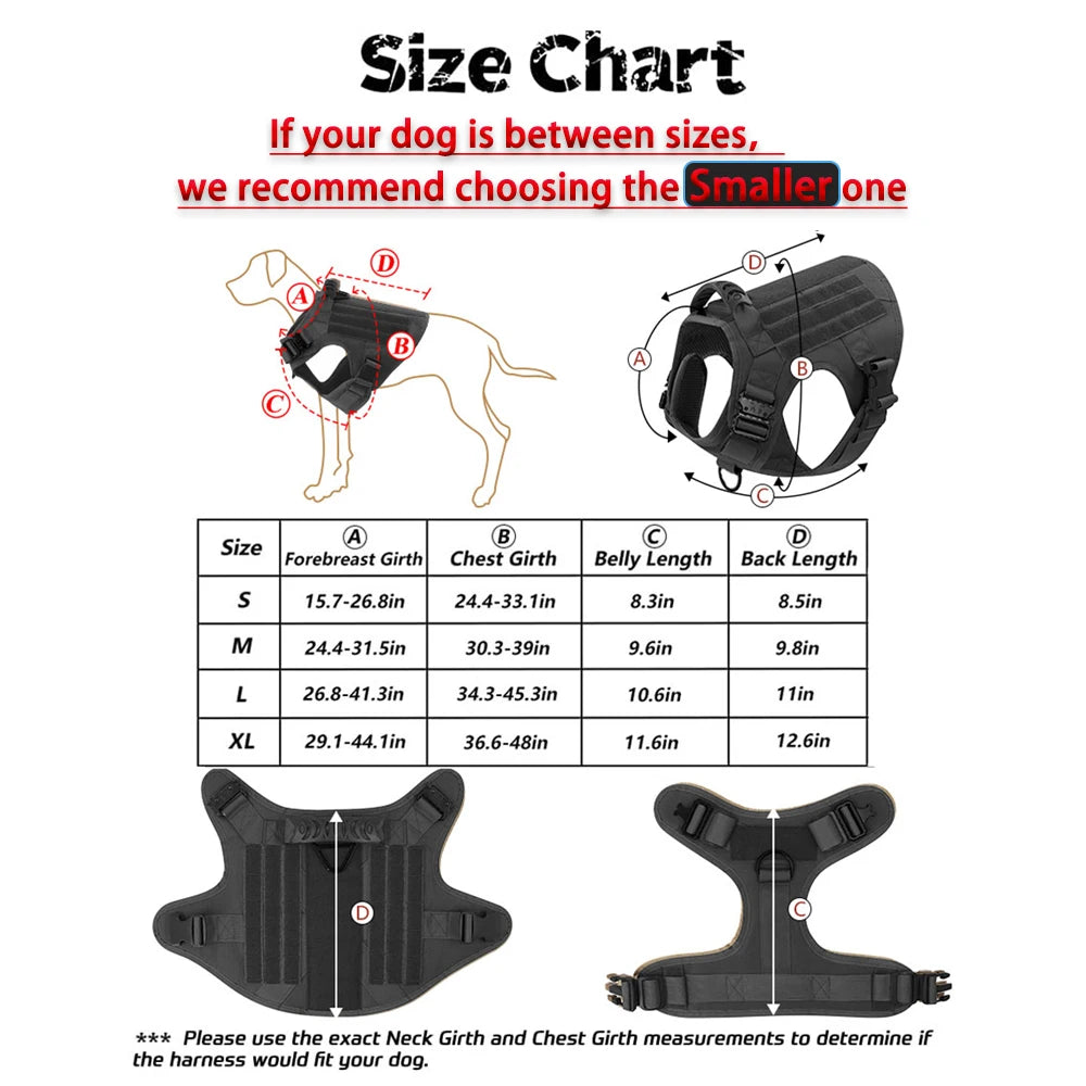 Tactical Dog Harness Leash Set for Large Dogs Military Harnesses for Training, Walking, Hunting, Pet Vest Handle No Pull, Malinois