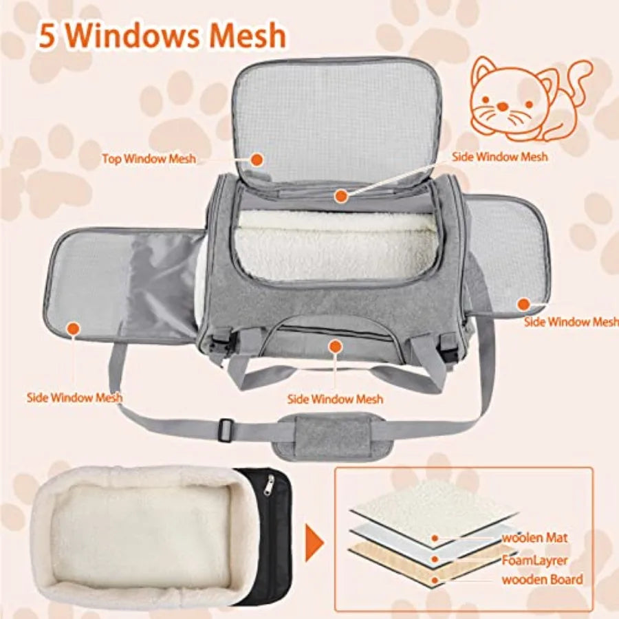 Pet Carrier Bag Airline Approved Up for Cats and Dogs Up to 20LBs Soft Cat Carrier Dog Carrier Travel Kitten Carrier