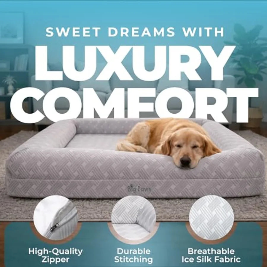 XL Senior Dog Cooling Orthopedic Bed with Enclosed Support High-Density Memory Foam Waterproof Liners Washable Cover in Gray