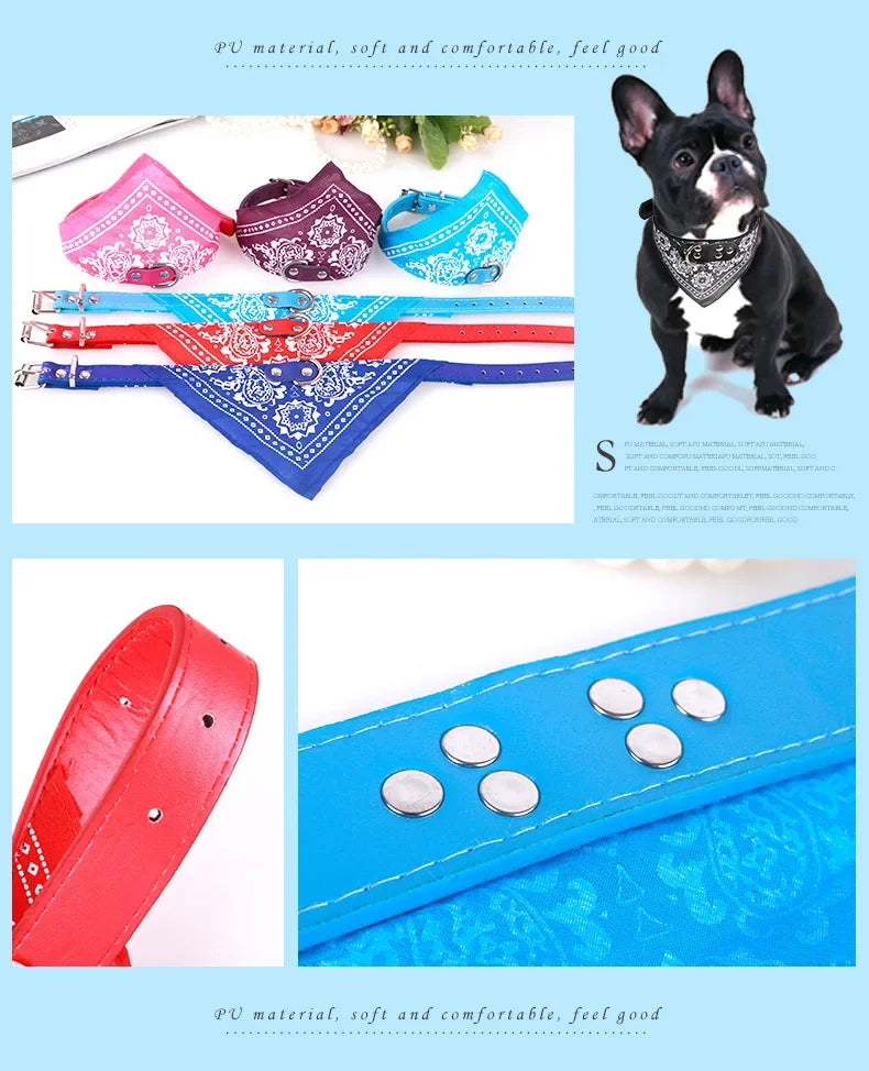 Adjustable Dog Bandana Leather Printed Soft Collar For Dog Pet Supplies Cat Scarf Collar For Chihuahua Puppy Pet Neckerchief