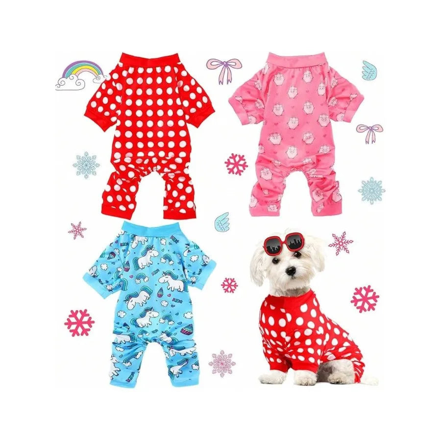 3 Pieces Dog Pajamas Puppy Soft Pets Clothes Dog Jumpsuit For Small Medium Large Pets Cute Apparel Bodysuits