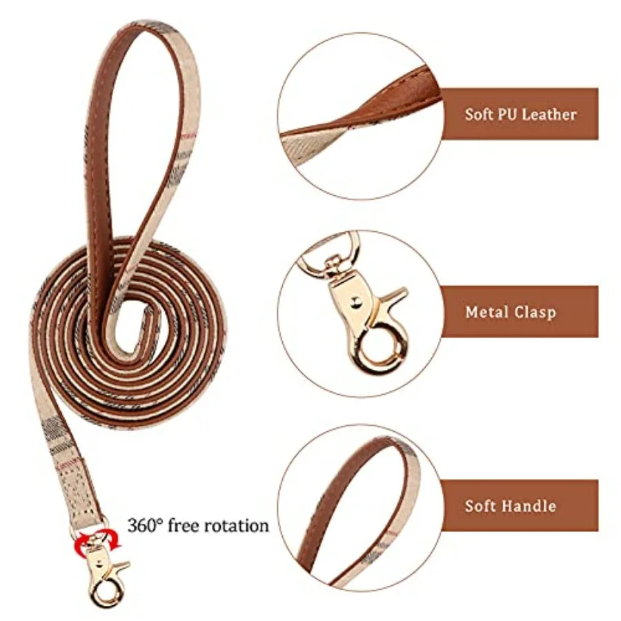 3 PCS Dog Collars for Small Puppy Collar and Leash Set, Bow Tie with Bell, Bandana Leather for Small Dogs Puppies and Cats