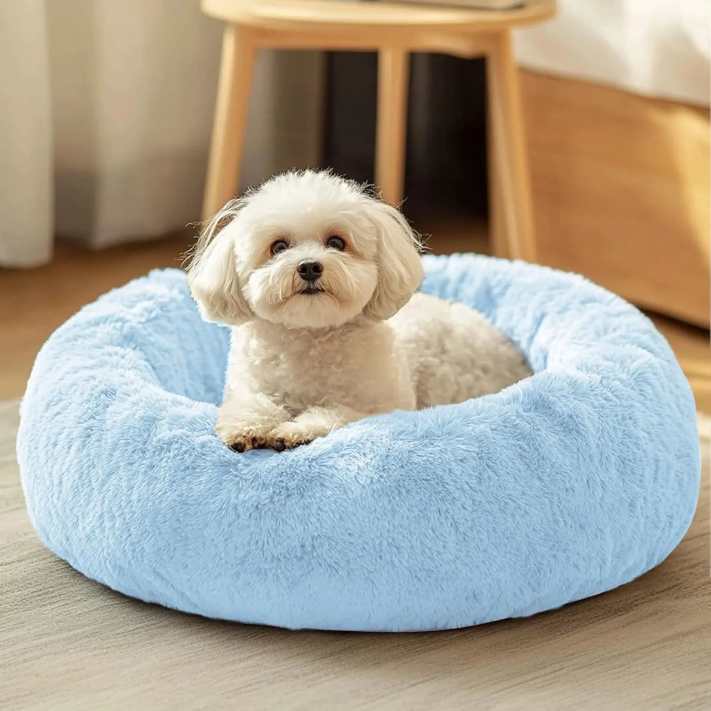 Small Dog Bed, Calming Soft Anti-Anxiety Donut Cat Bed, Washable Round Fluffy Cushion for Small and Medium Pets (20')
