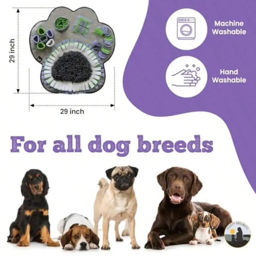 Paw Shaped Snuffle Mat 29x29 For Small Medium And Large Dogs Cats; Interactive Slow Feeding Sniffing Mat Designed For Mental Stimulation Puzzle That Encourages Natural Foraging Skills In Pets