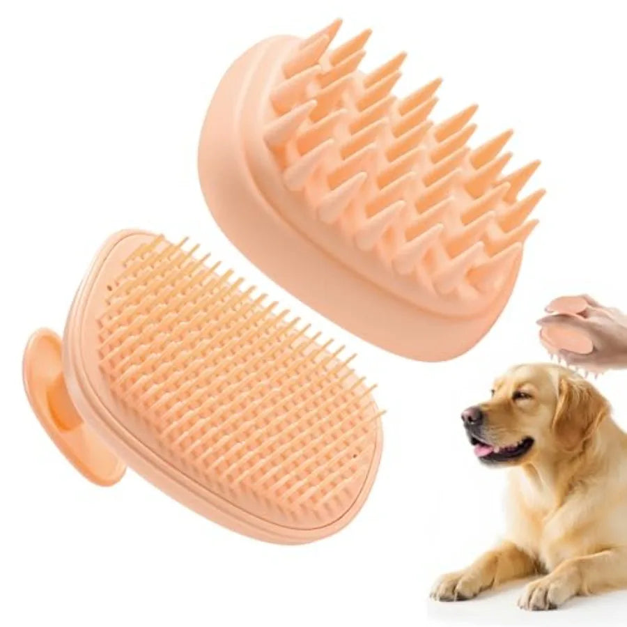 2-in-1 Dog Bath Brush for Grooming and Massage - Pet Silicone Brush for Long and Short Haired Dogs and Cats, Dog Scrubber