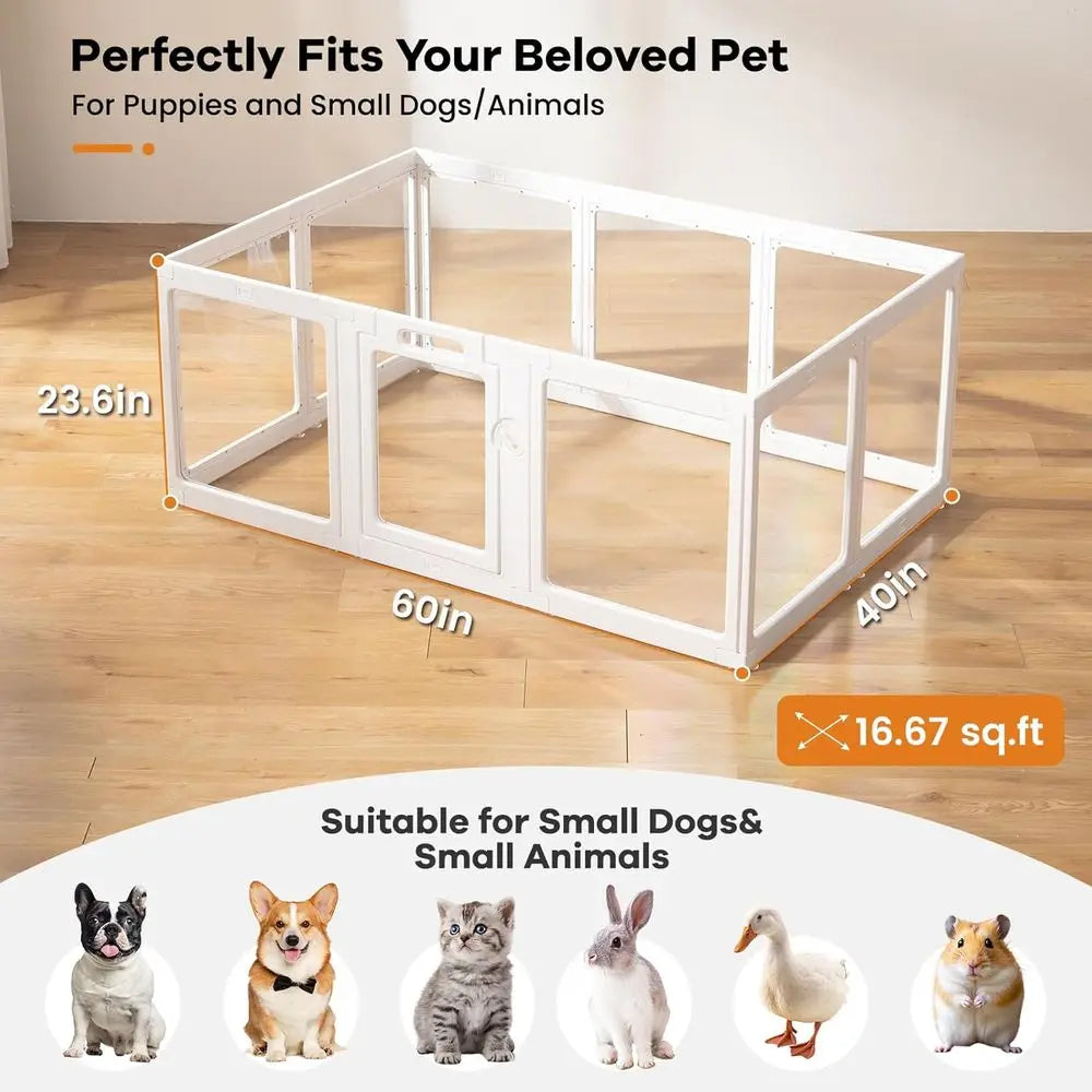 Clear Acrylic Dog Playpen Indoor, Puppy Cat Small Pet Play Pen, Pet Cat Playpen for Rabbits, Dog Fence Crate Kennel Whelping Cag