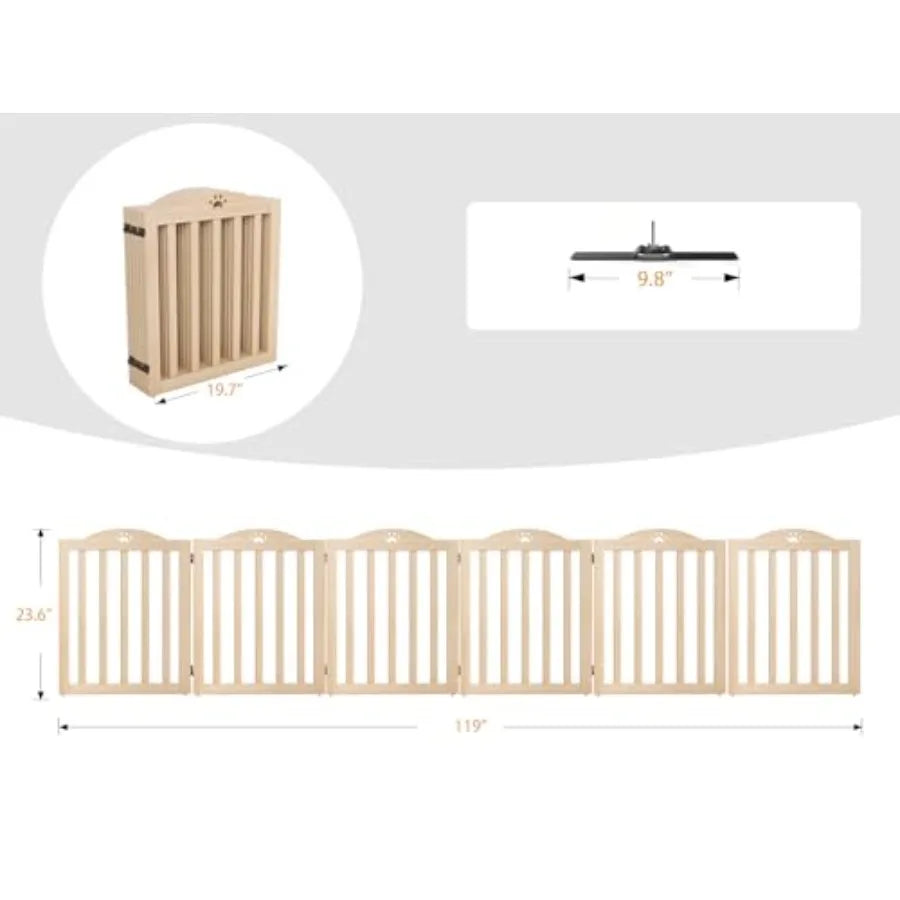 Foldable Wooden Dog Gate 23.6" Tall 6 Panels Indoor Puppy Gate Freestanding Pet Dog Fence No Assembly Portable Pet Barrier for