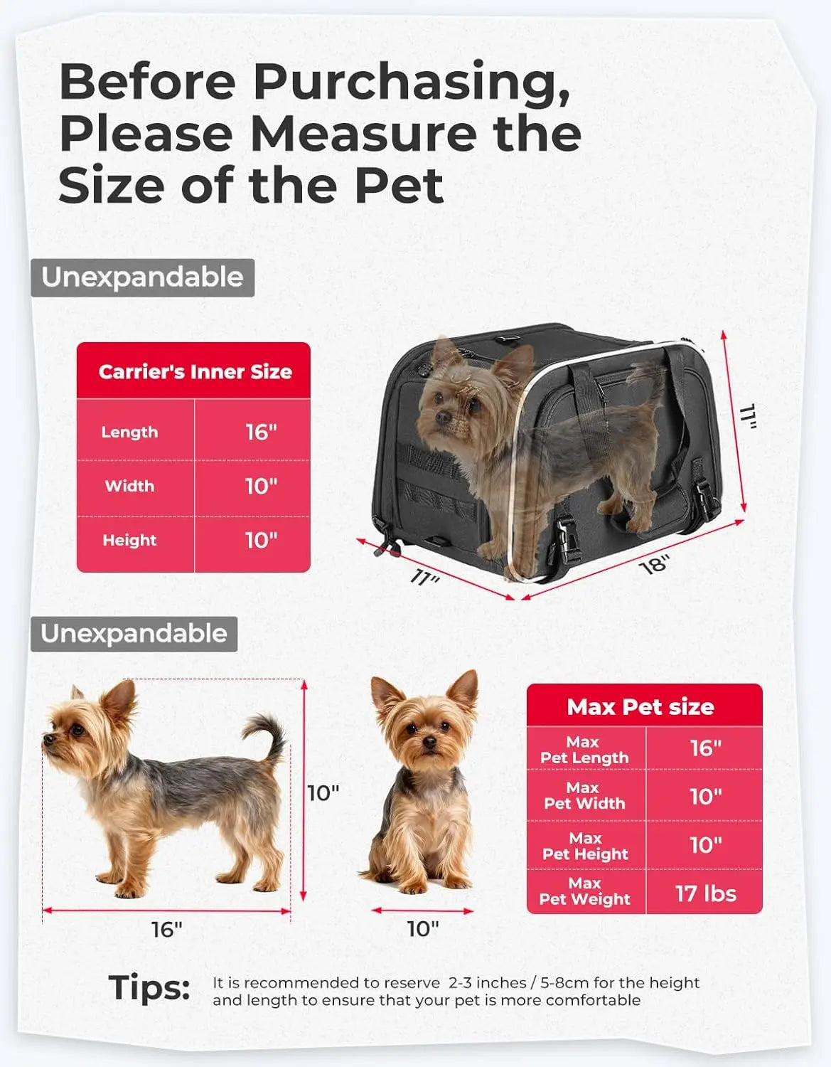 Motorcycle Dog Carrier Expandable, Airline Approved Pet Carrier for Small Dogs & Cats Under 17 lbs, Soft-Sided Travel Bag