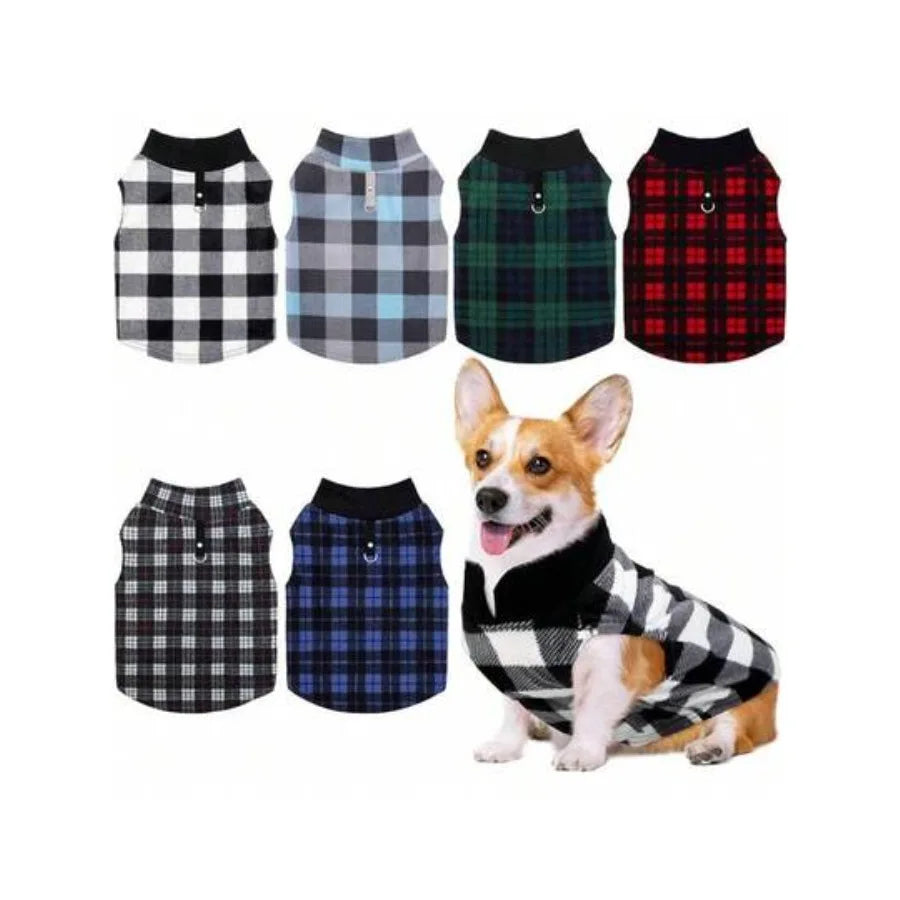 Pedgot 6 Pieces Warm Fleece Vest With Leash Ring - Dog Sweatshirt Winter Pet Clothes Plaid Pullover For Puppy Small Dog