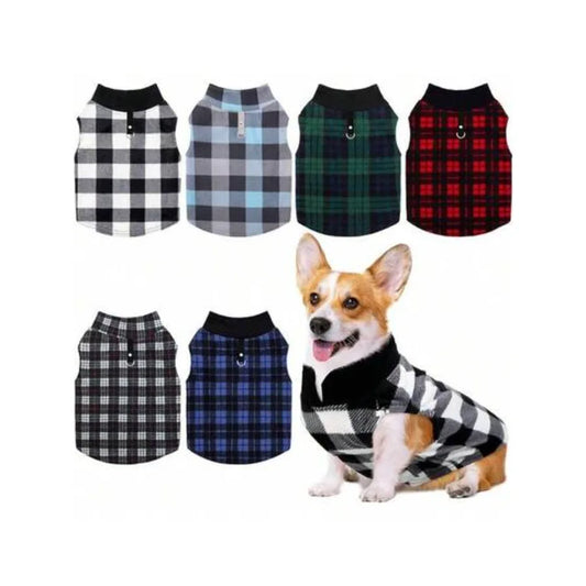Pedgot 6 Pieces Warm Fleece Vest With Leash Ring - Dog Sweatshirt Winter Pet Clothes Plaid Pullover For Puppy Small Dog