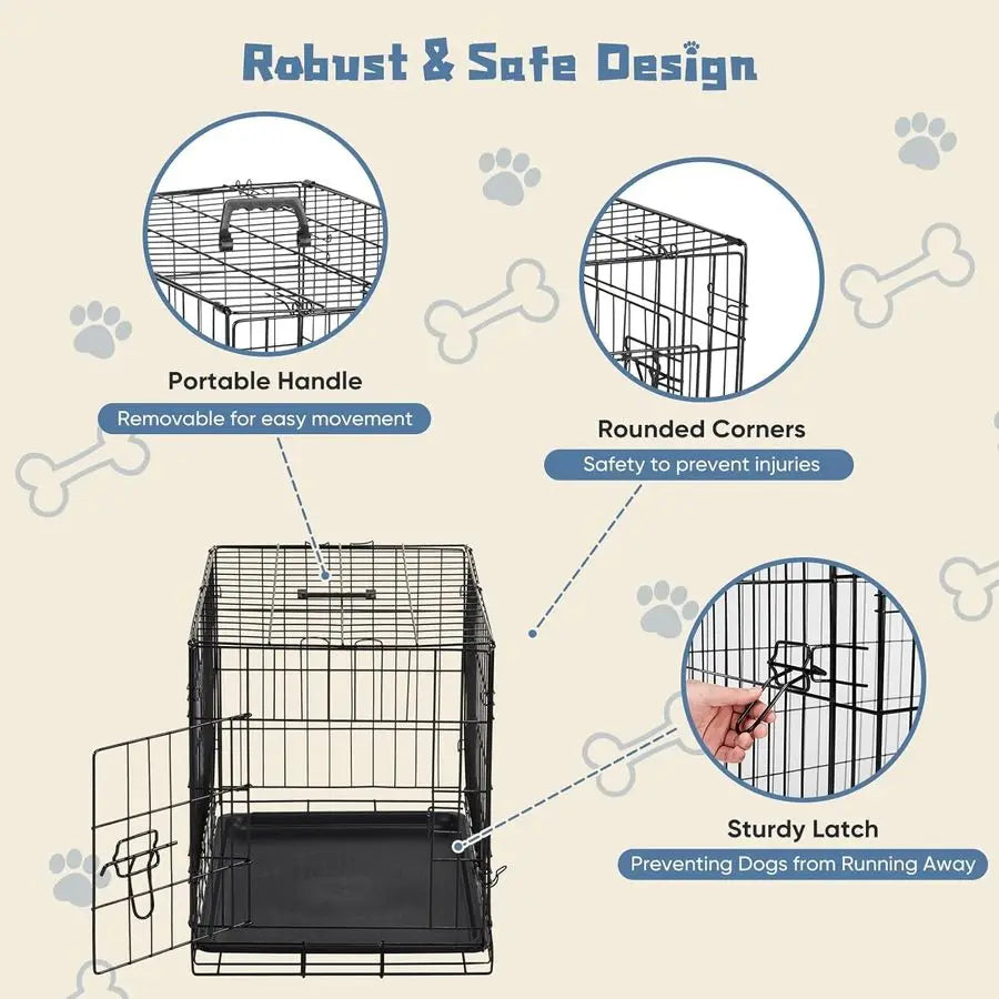 Dog Crate, 24 Inch Small Single Door Dog Cage with Plastic LeakProof Pan Tray, Folding Metal Wire Pet Kennel for Indoor, Outdoor