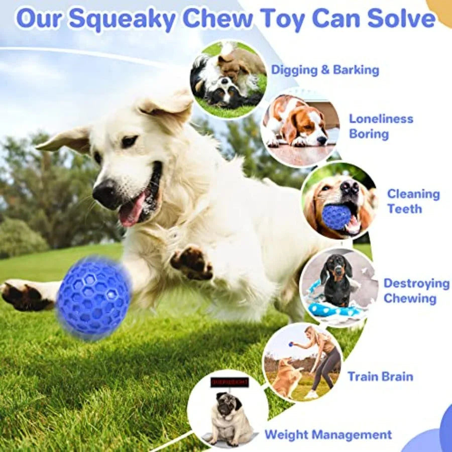 Indestructible Squeaky Dog Ball, Relieves Anxiety, Cleans Teeth, Interactive Chew Toy for Aggressive Chewers, Dog Toy for Breed