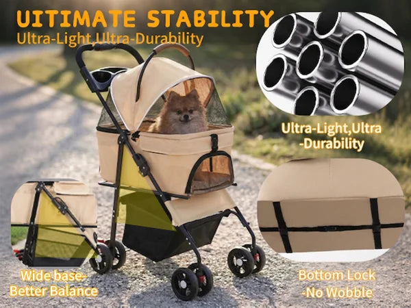 2-in-1 Pet Stroller for Small Dogs Cats Foldable Lightweight 4 Wheel Dog Stroller with Removable Carrier Travel Portable Pet Cart