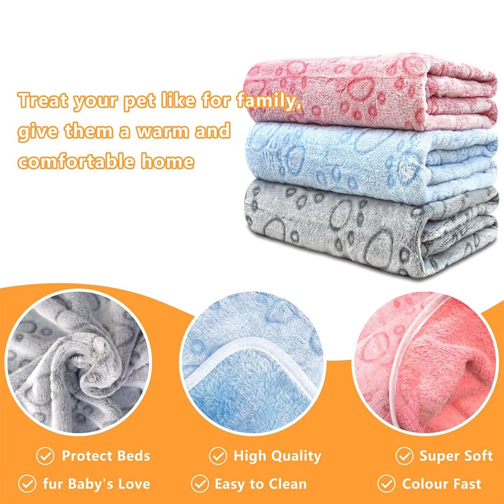 1pcs Ultra-Soft Paw Print Dog Blankets - Machine Washable, Cozy Pet Pillow Pads for Indoor & Outdoor Use - Ideal for Small to Large