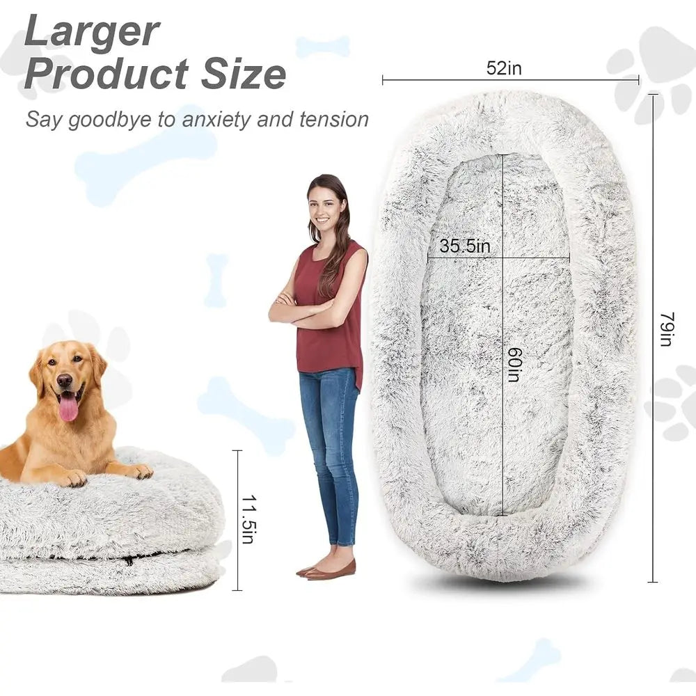 Large Orthopedic Dog Bed - XL 79x44x12.5 Faux Fur, Removable Washable Cover, Grey