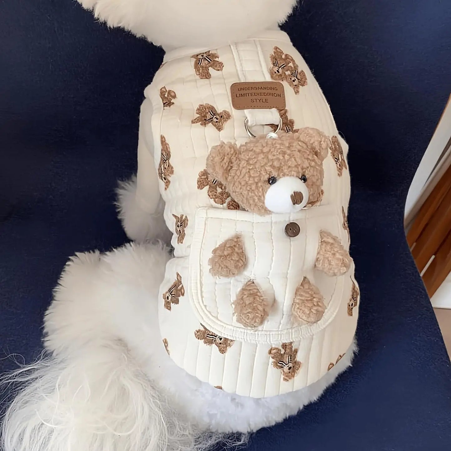 Cute Pet Apparel Plush Bear Pattern Sleeveless Dog Clothes for Small Puppy Kitten Pullover Soft Skin-Friendly