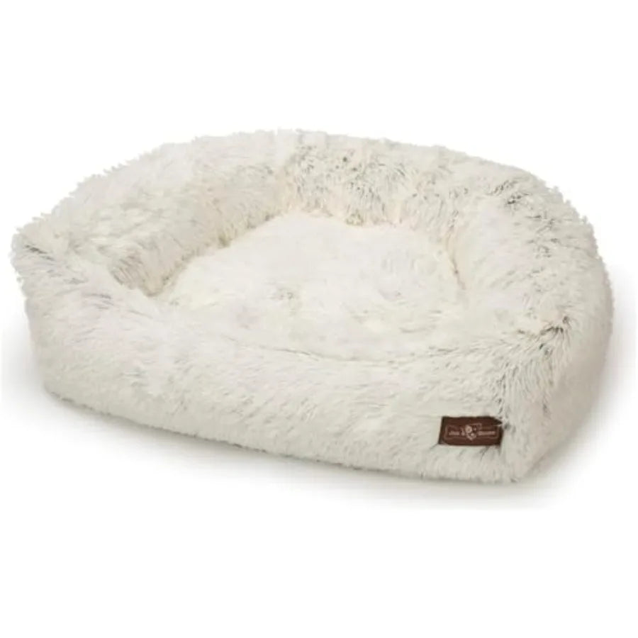 Dog Napper Machine Washable Shag Bed for Dogs Extra Heavy Duty Bolstered Sides Small White Dog Mat 24 x 21 Inches